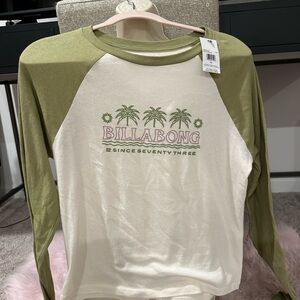 Billabong Cream and Olive Green Long Sleeve Raglan Tee - women’s